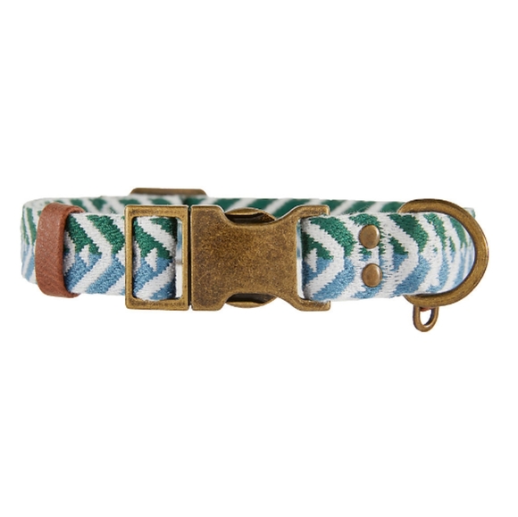Top Paw Dog 22 Top Paw Blue Green Chevron Linen Blend Dog Collar